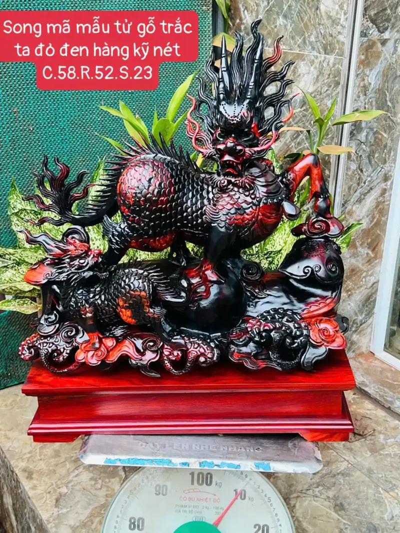 song-ma-mau-G5705-1 Tượng Song Mã Mẫu Tử Gỗ Trắc Ta Đỏ Đen Hàng Kỹ Nét G5705