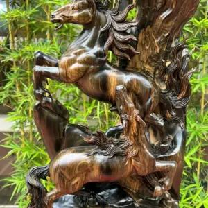 song-ma-uyen-G5614-2 Tượng Song Mã Uyên Ương Gỗ Mun Hoa Hàng To Liền Khối G5614