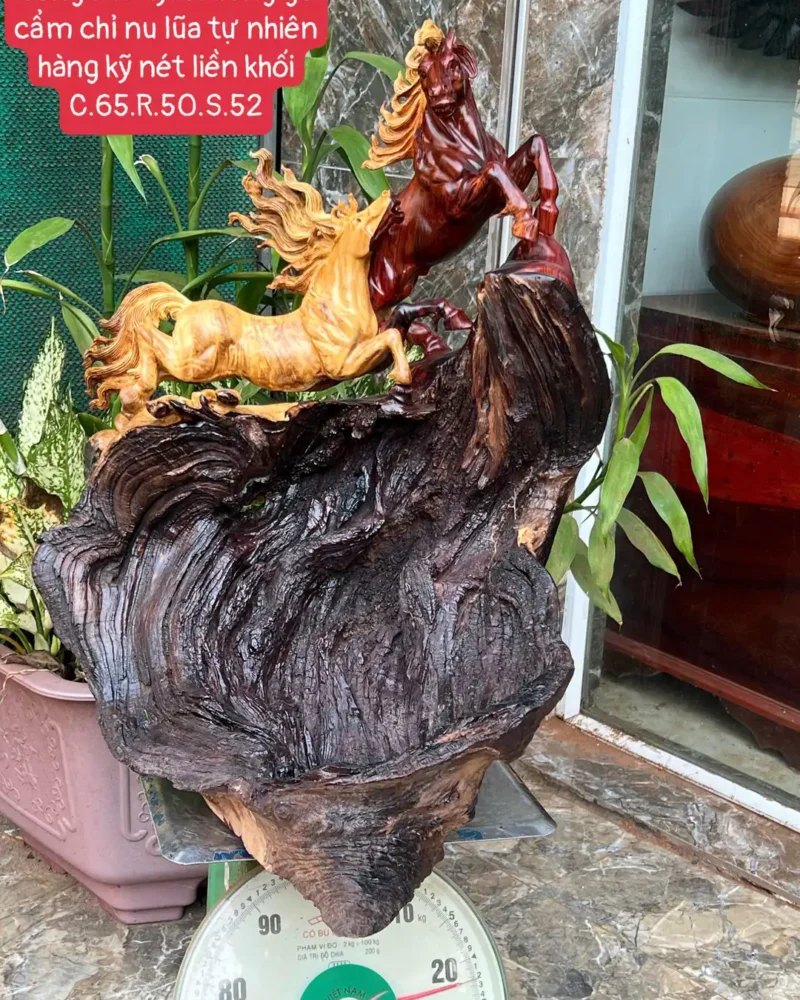 song-ma-uyen-G5839-1 Tượng Song Mã Uyên Ương Gỗ Cẩm Chỉ Nu Lũa Tự Nhiên Hàng Kỹ Nét Liền Khối G5839