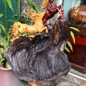 song-ma-uyen-G5839-2 Tượng Song Mã Uyên Ương Gỗ Cẩm Chỉ Nu Lũa Tự Nhiên Hàng Kỹ Nét Liền Khối G5839