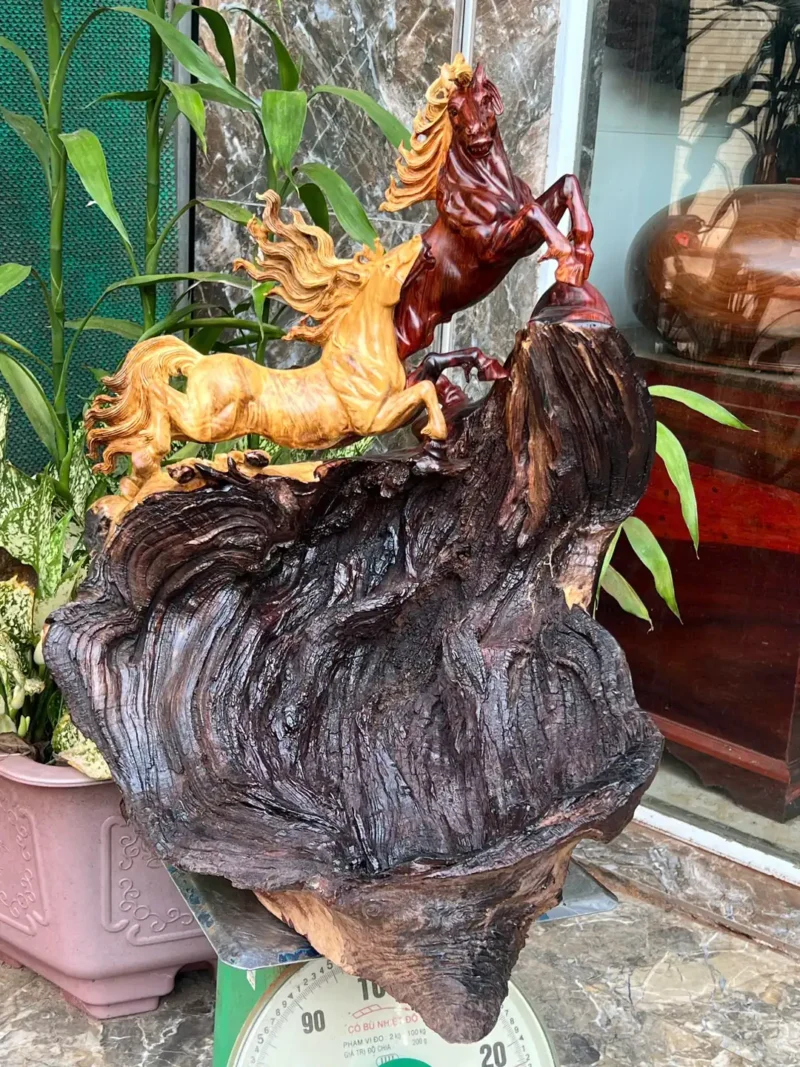song-ma-uyen-G5839-2 Tượng Song Mã Uyên Ương Gỗ Cẩm Chỉ Nu Lũa Tự Nhiên Hàng Kỹ Nét Liền Khối G5839