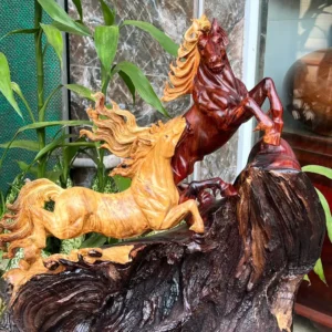 song-ma-uyen-G5839-3 Tượng Song Mã Uyên Ương Gỗ Cẩm Chỉ Nu Lũa Tự Nhiên Hàng Kỹ Nét Liền Khối G5839