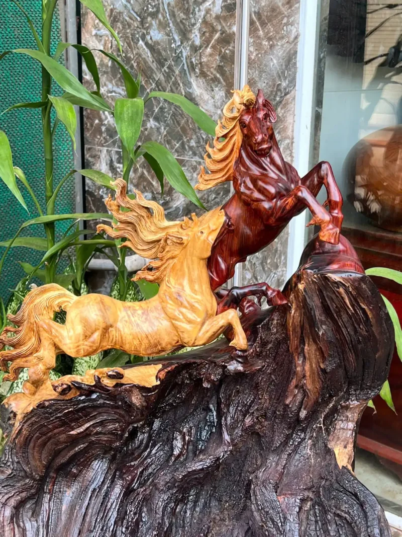 song-ma-uyen-G5839-3 Tượng Song Mã Uyên Ương Gỗ Cẩm Chỉ Nu Lũa Tự Nhiên Hàng Kỹ Nét Liền Khối G5839