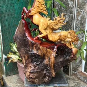 song-ma-uyen-G5839-5 Tượng Song Mã Uyên Ương Gỗ Cẩm Chỉ Nu Lũa Tự Nhiên Hàng Kỹ Nét Liền Khối G5839