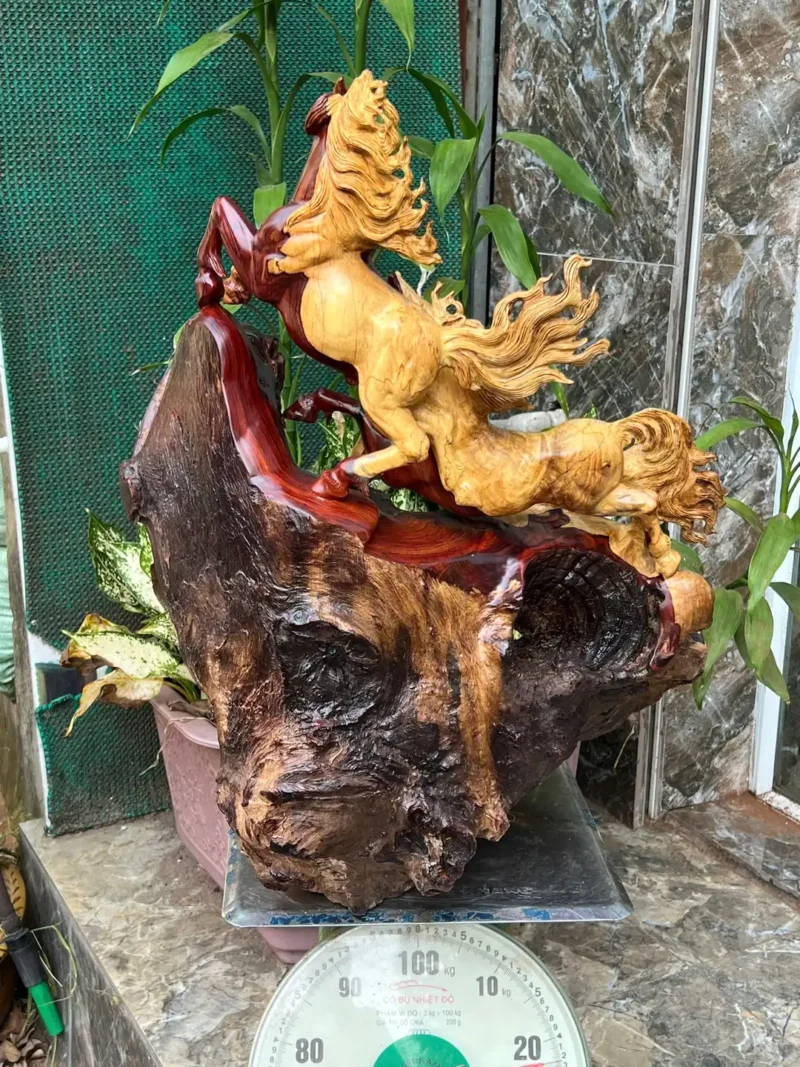 song-ma-uyen-G5839-5 Tượng Song Mã Uyên Ương Gỗ Cẩm Chỉ Nu Lũa Tự Nhiên Hàng Kỹ Nét Liền Khối G5839