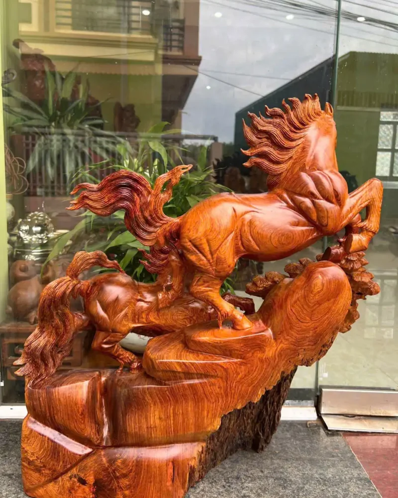 song-ma-uyen-G5840-1 Tượng Song Mã Uyên Ương Hương Ta To Đẹp Hàng Đục Kỹ Sắc G5840