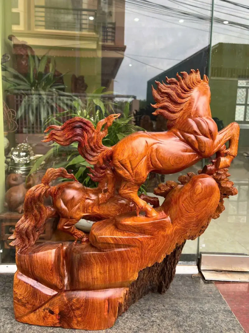 song-ma-uyen-G5840-1 Tượng Song Mã Uyên Ương Hương Ta To Đẹp Hàng Đục Kỹ Sắc G5840