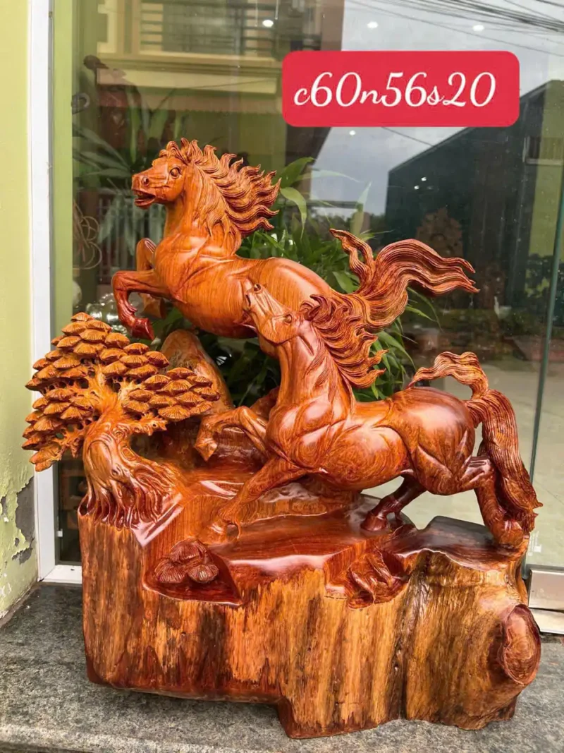 song-ma-uyen-G5840-2 Tượng Song Mã Uyên Ương Hương Ta To Đẹp Hàng Đục Kỹ Sắc G5840