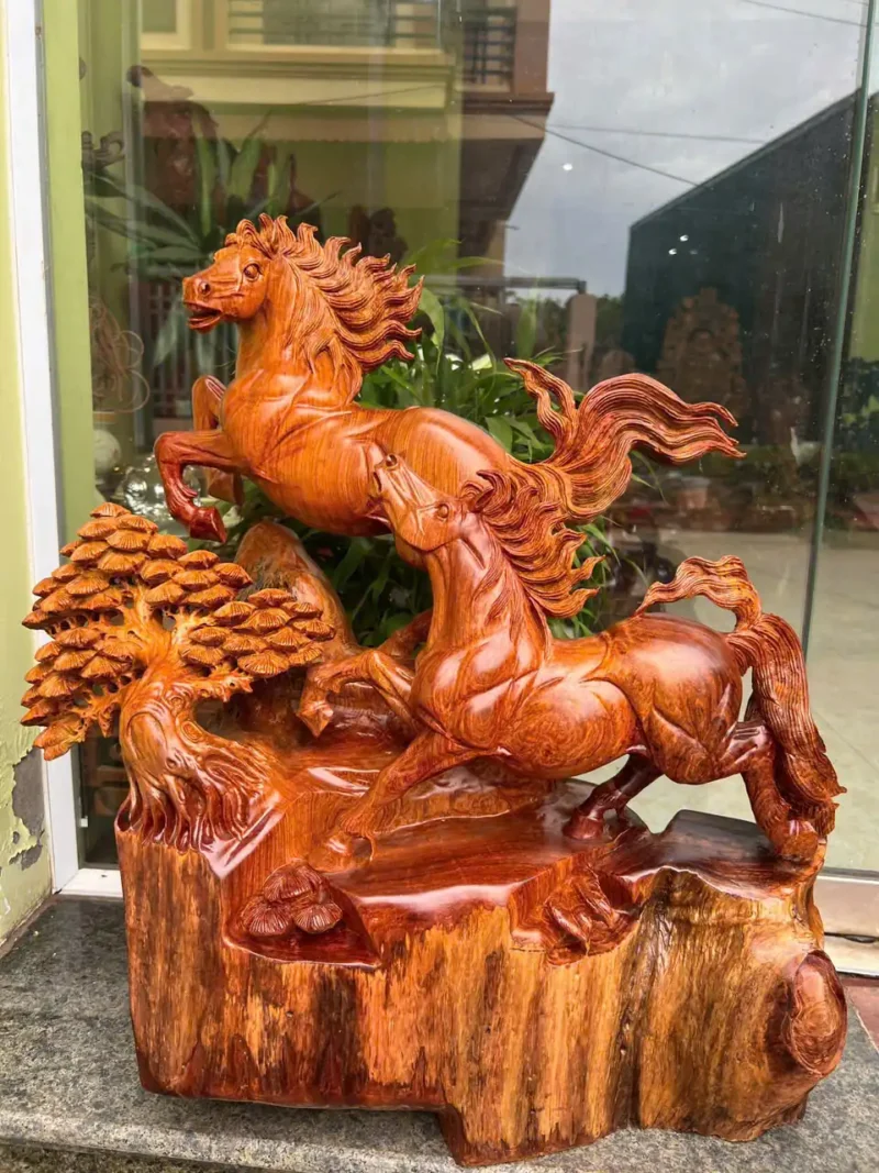 song-ma-uyen-G5840-3 Tượng Song Mã Uyên Ương Hương Ta To Đẹp Hàng Đục Kỹ Sắc G5840