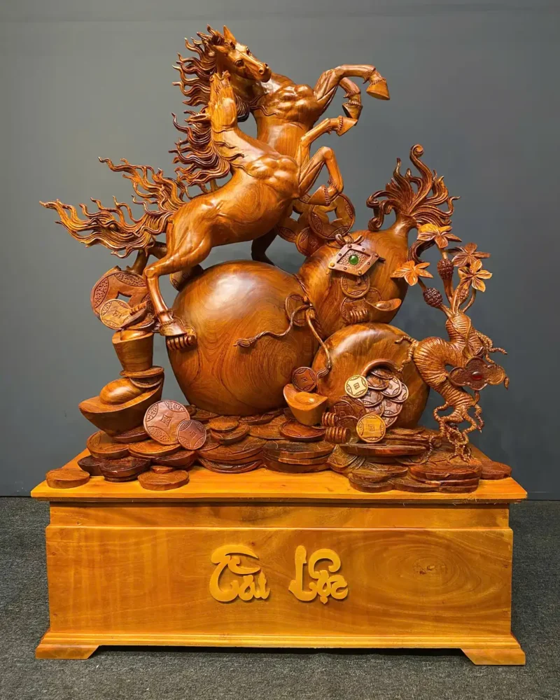 song-ma-uyen-uong-go-huong-ta-G6073-1 Tượng Song Mã Uyên Ương Gỗ Hương Ta Liền Khối G6073