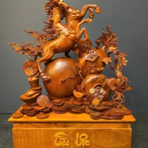 song-ma-uyen-uong-go-huong-ta-G6073-2 Tượng Song Mã Uyên Ương Gỗ Hương Ta Liền Khối G6073