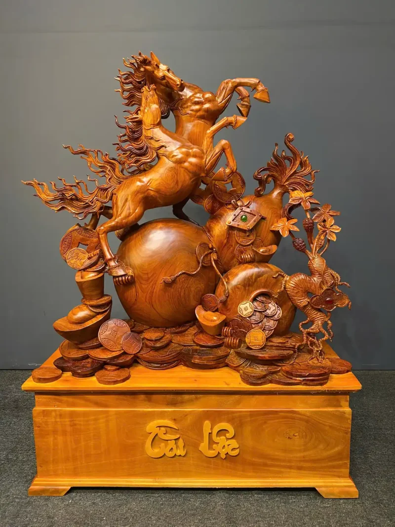 song-ma-uyen-uong-go-huong-ta-G6073-2 Tượng Song Mã Uyên Ương Gỗ Hương Ta Liền Khối G6073