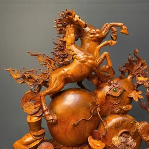 song-ma-uyen-uong-go-huong-ta-G6073-3 Tượng Song Mã Uyên Ương Gỗ Hương Ta Liền Khối G6073