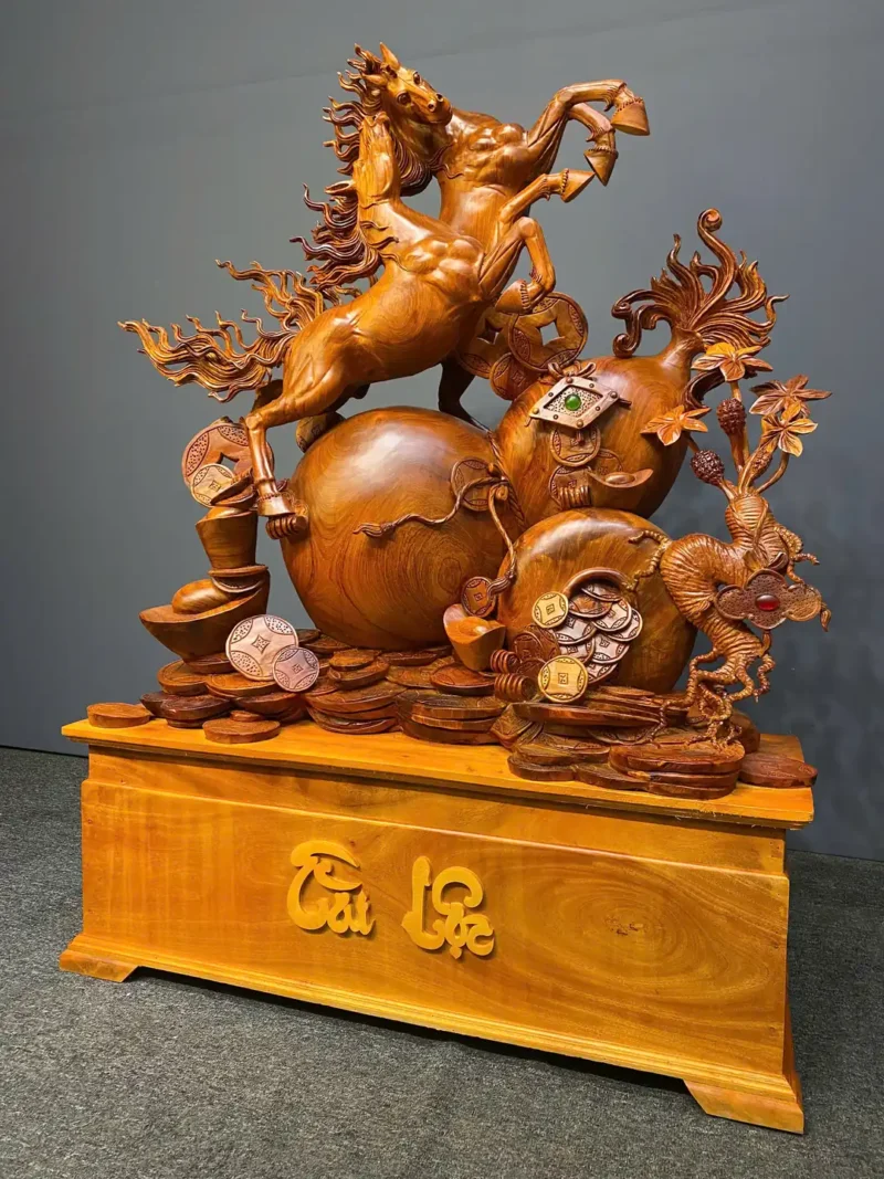song-ma-uyen-uong-go-huong-ta-G6073-7 Tượng Song Mã Uyên Ương Gỗ Hương Ta Liền Khối G6073
