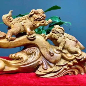 song-nghe-go-huong-ta-G5918-1 Tượng Song Nghê Gỗ Hương Ta Liền Khối G5918