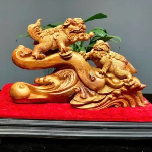 song-nghe-go-huong-ta-G5918-2 Tượng Song Nghê Gỗ Hương Ta Liền Khối G5918