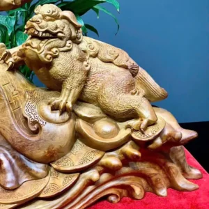 song-nghe-go-huong-ta-G5918-3 Tượng Song Nghê Gỗ Hương Ta Liền Khối G5918