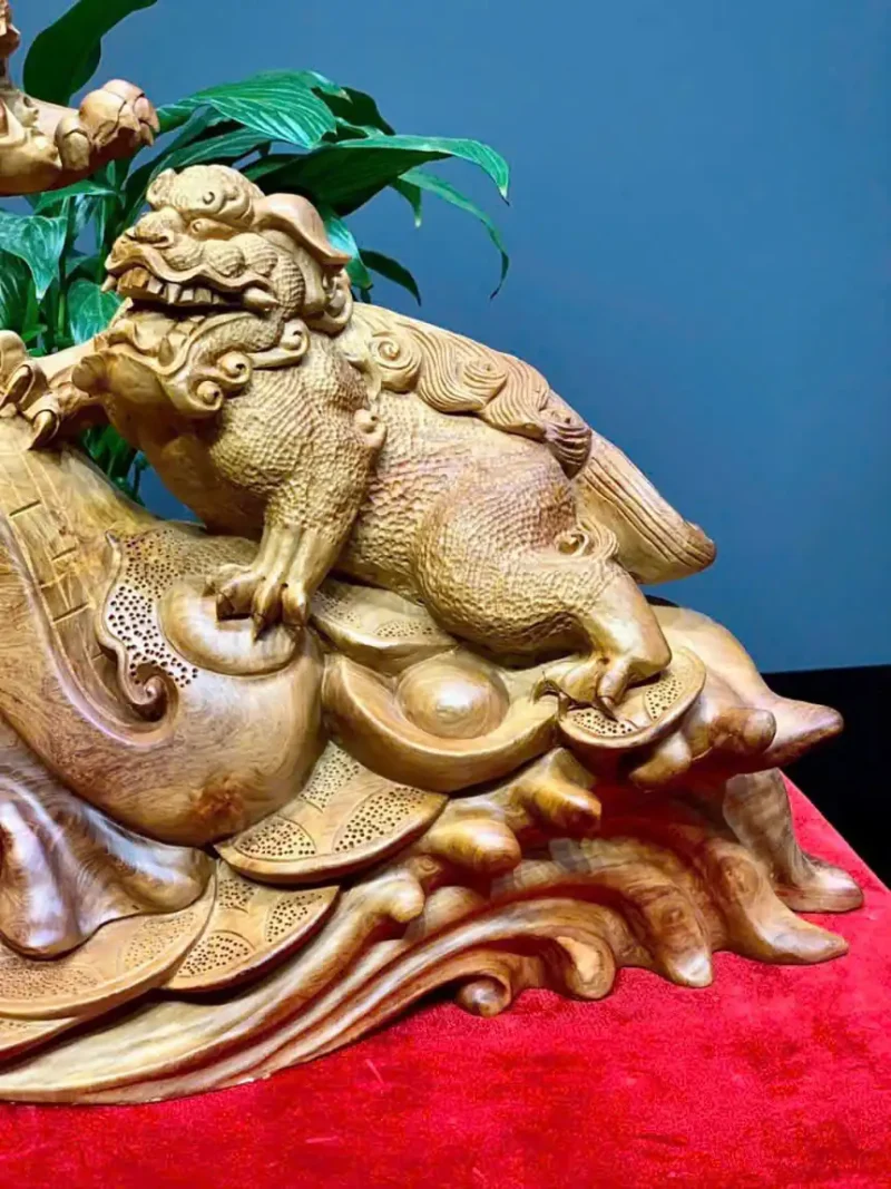 song-nghe-go-huong-ta-G5918-3 Tượng Song Nghê Gỗ Hương Ta Liền Khối G5918
