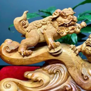 song-nghe-go-huong-ta-G5918-4 Tượng Song Nghê Gỗ Hương Ta Liền Khối G5918