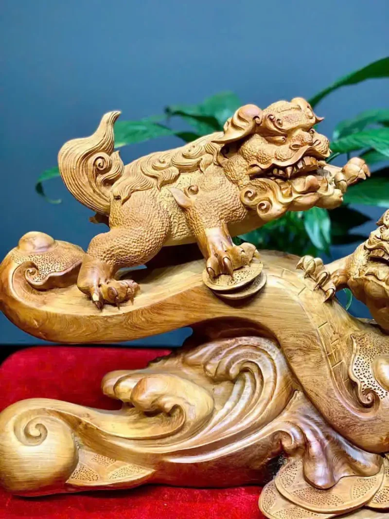 song-nghe-go-huong-ta-G5918-4 Tượng Song Nghê Gỗ Hương Ta Liền Khối G5918