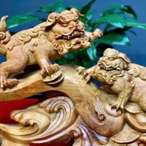 song-nghe-go-huong-ta-G5918-5 Tượng Song Nghê Gỗ Hương Ta Liền Khối G5918