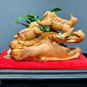 song-nghe-go-huong-ta-G5918-6 Tượng Song Nghê Gỗ Hương Ta Liền Khối G5918
