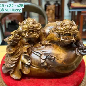 song-nghe-go-nu-huong-G5389-1 Tượng Song Nghê Gỗ Nu Hương Hàng Đẹp Liền Khối G5389