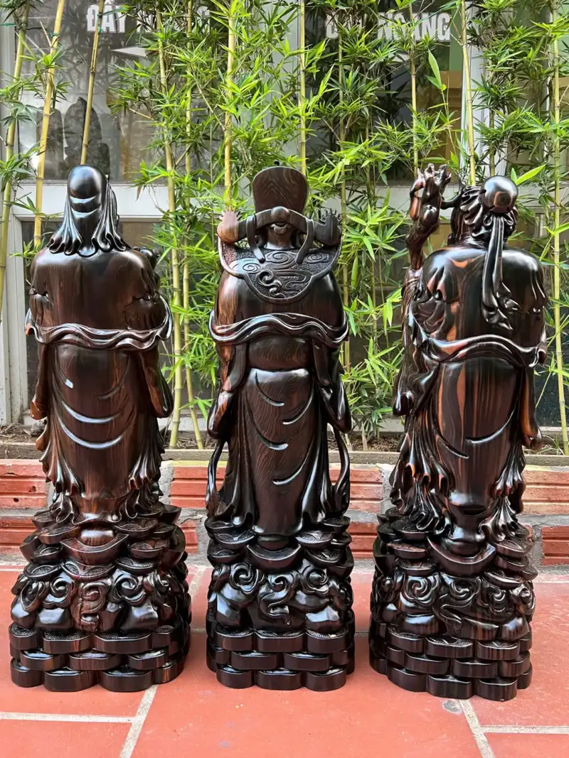 tam-a-go-G5784-3 Tượng Tam Đa Gỗ Mun Hoa Hàng Liền Khối G5784