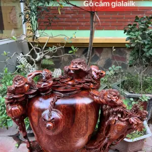 tam-coc-tran-G5616-1 Tượng Tam Cóc Trấn Chum Tiền Vàng Gỗ Cẩm Gia Lai Siêu Vân To Nặng Liền Khối G5616