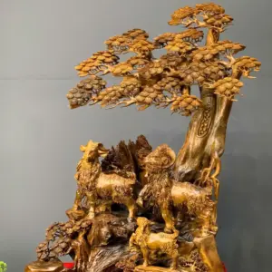 tam-duong-quan-tung-go-bach-xanh-G5437-1 Tượng Tam Dương Quần Tùng Gỗ Bách Xanh Liền Khối G5437