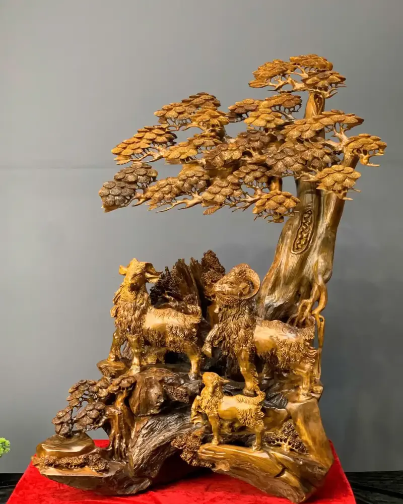 tam-duong-quan-tung-go-bach-xanh-G5437-1 Tượng Tam Dương Quần Tùng Gỗ Bách Xanh Liền Khối G5437