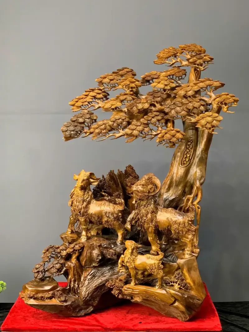 tam-duong-quan-tung-go-bach-xanh-G5437-1 Tượng Tam Dương Quần Tùng Gỗ Bách Xanh Liền Khối G5437
