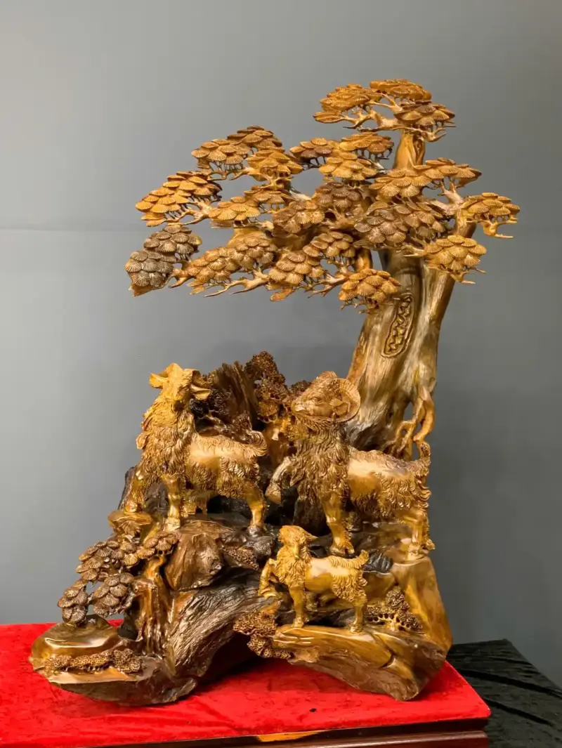 tam-duong-quan-tung-go-bach-xanh-G5437-2 Tượng Tam Dương Quần Tùng Gỗ Bách Xanh Liền Khối G5437