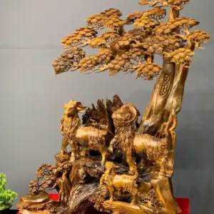 tam-duong-quan-tung-go-bach-xanh-G5437-3 Tượng Tam Dương Quần Tùng Gỗ Bách Xanh Liền Khối G5437