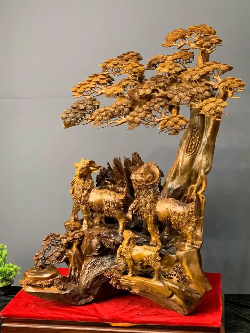 tam-duong-quan-tung-go-bach-xanh-G5437-3 Tượng Tam Dương Quần Tùng Gỗ Bách Xanh Liền Khối G5437