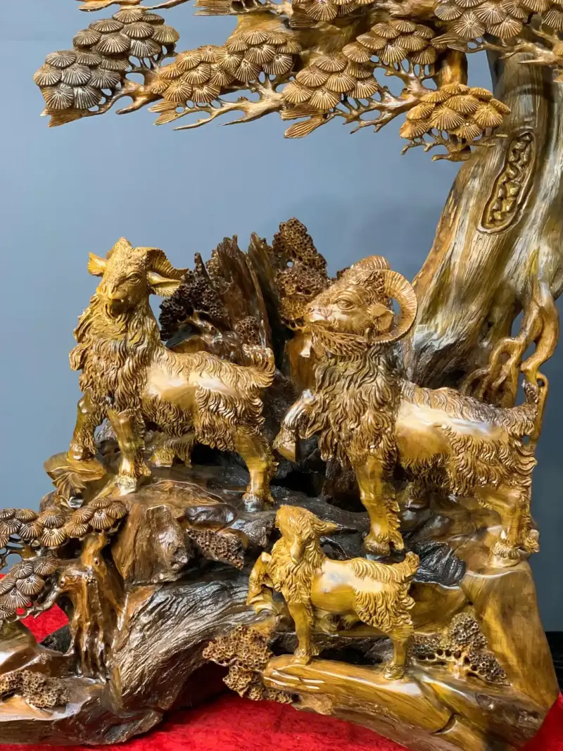 tam-duong-quan-tung-go-bach-xanh-G5437-4 Tượng Tam Dương Quần Tùng Gỗ Bách Xanh Liền Khối G5437