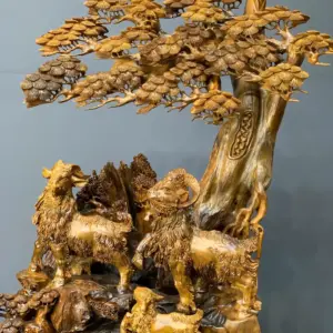 tam-duong-quan-tung-go-bach-xanh-G5437-5 Tượng Tam Dương Quần Tùng Gỗ Bách Xanh Liền Khối G5437
