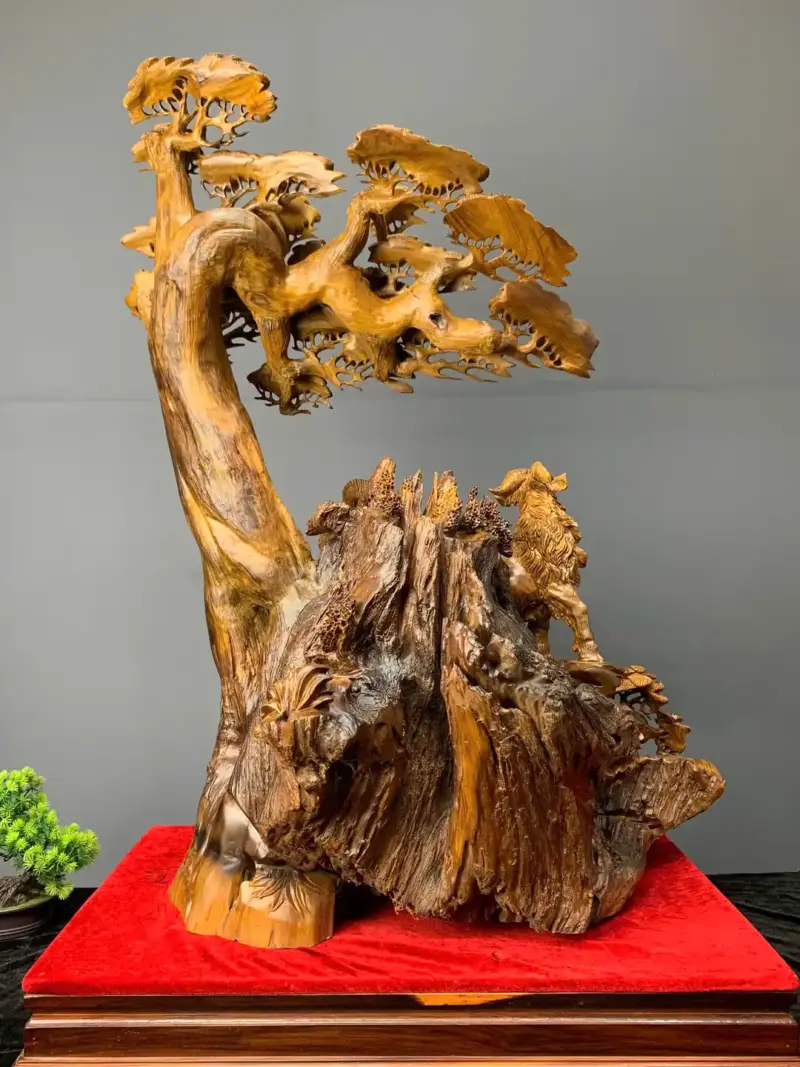 tam-duong-quan-tung-go-bach-xanh-G5437-6 Tượng Tam Dương Quần Tùng Gỗ Bách Xanh Liền Khối G5437