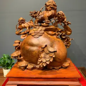 tam-nghe-chan-bao-tien-go-nu-huong-G5438-1 Tượng Tam Nghê Chấn Bao Tiền Gỗ Nu Hương Ta Liền Khối G5438