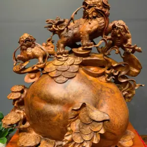 tam-nghe-chan-bao-tien-go-nu-huong-G5438-2 Tượng Tam Nghê Chấn Bao Tiền Gỗ Nu Hương Ta Liền Khối G5438