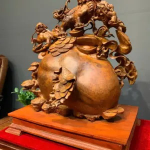 tam-nghe-chan-bao-tien-go-nu-huong-G5438-3 Tượng Tam Nghê Chấn Bao Tiền Gỗ Nu Hương Ta Liền Khối G5438