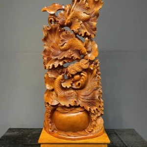 tam-ngu-quan-hoi-go-ngoc-am-G5841-1 Tượng Tam Ngư Quần Hội Gỗ Ngọc Am Liền Khối G5841