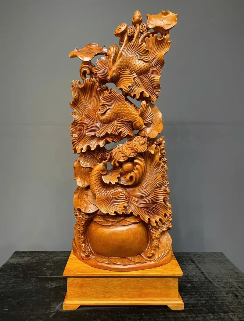 tam-ngu-quan-hoi-go-ngoc-am-G5841-1 Tượng Tam Ngư Quần Hội Gỗ Ngọc Am Liền Khối G5841