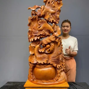 tam-ngu-quan-hoi-go-ngoc-am-G5841-2 Tượng Tam Ngư Quần Hội Gỗ Ngọc Am Liền Khối G5841