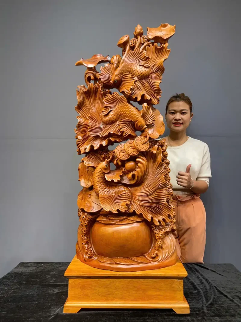 tam-ngu-quan-hoi-go-ngoc-am-G5841-2 Tượng Tam Ngư Quần Hội Gỗ Ngọc Am Liền Khối G5841