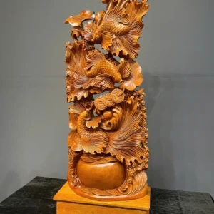 tam-ngu-quan-hoi-go-ngoc-am-G5841-3 Tượng Tam Ngư Quần Hội Gỗ Ngọc Am Liền Khối G5841