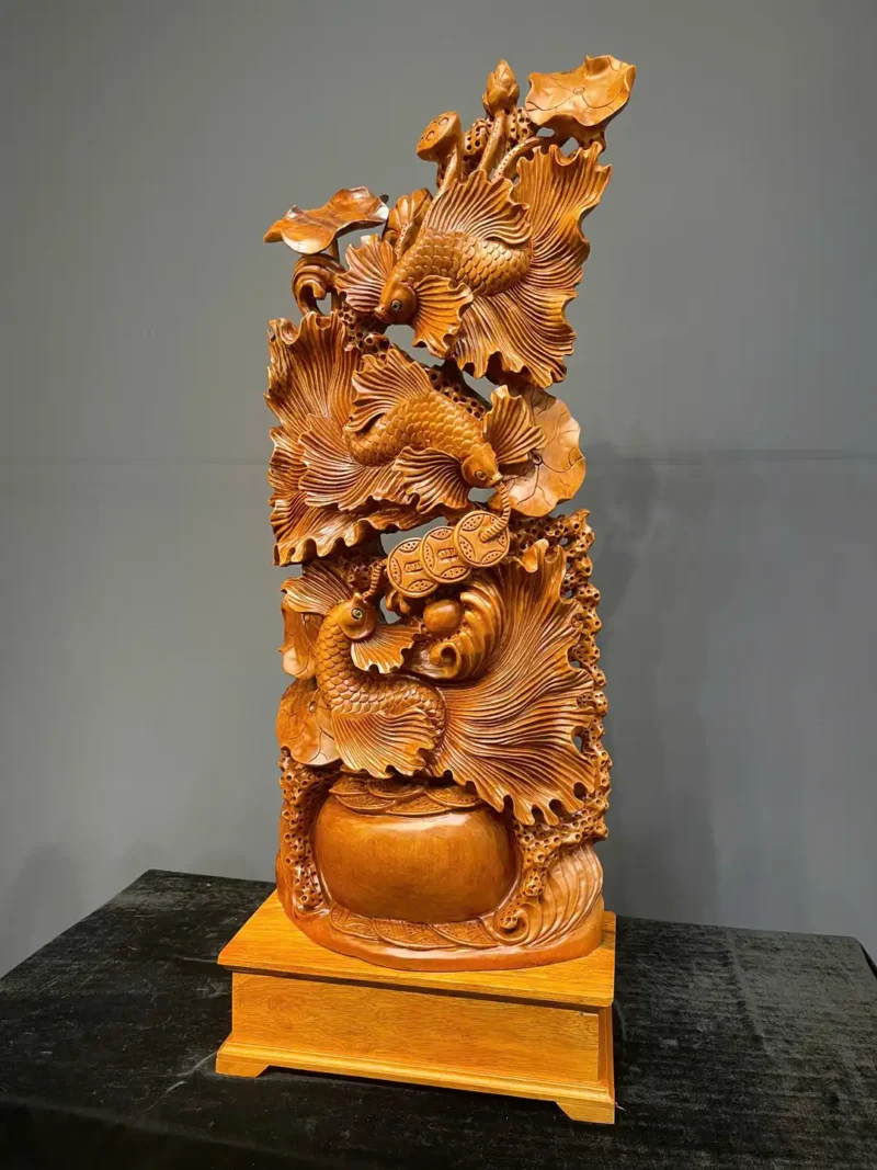 tam-ngu-quan-hoi-go-ngoc-am-G5841-3 Tượng Tam Ngư Quần Hội Gỗ Ngọc Am Liền Khối G5841
