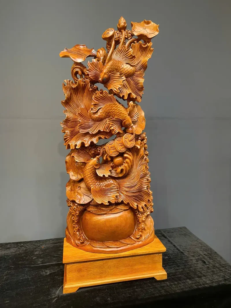 tam-ngu-quan-hoi-go-ngoc-am-G5841-4 Tượng Tam Ngư Quần Hội Gỗ Ngọc Am Liền Khối G5841
