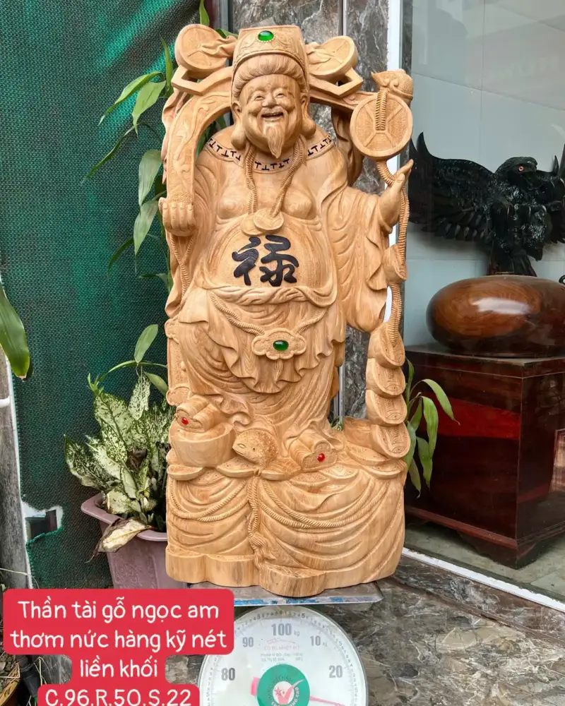 than-tai-go-G5706-1 Tượng Thần Tài Gỗ Ngọc Am Thơm Nức Hàng Kỹ Nét Liền Khối G5706