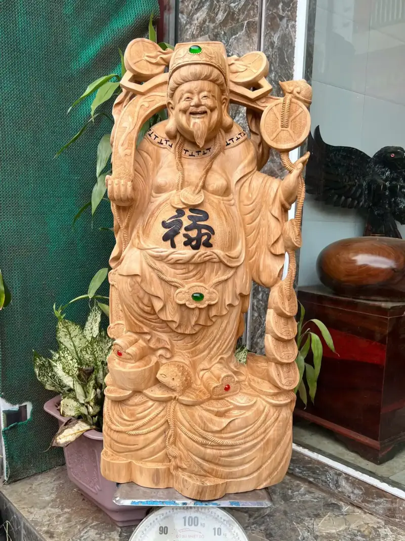 than-tai-go-G5706-2 Tượng Thần Tài Gỗ Ngọc Am Thơm Nức Hàng Kỹ Nét Liền Khối G5706